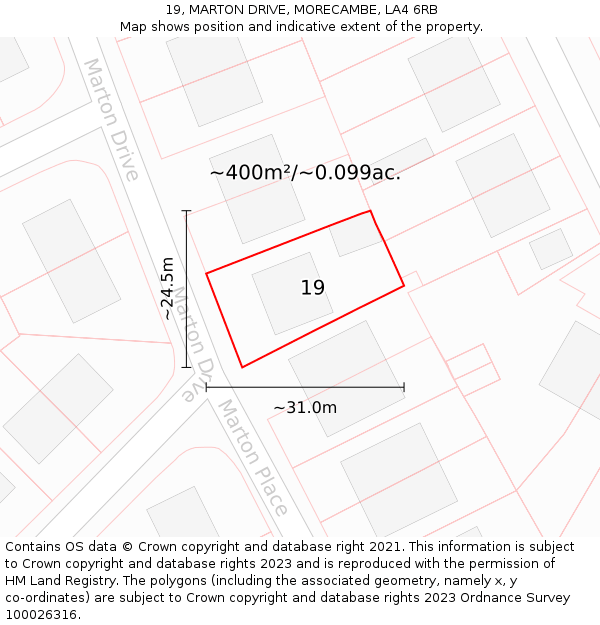 19, MARTON DRIVE, MORECAMBE, LA4 6RB: Plot and title map