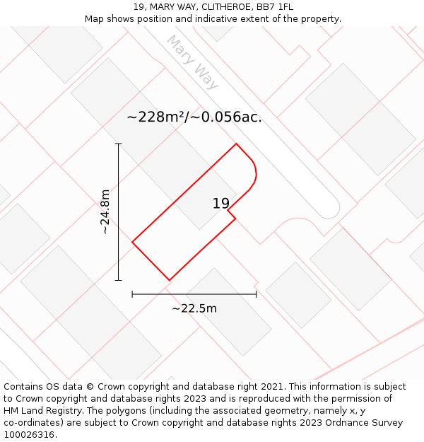 19, MARY WAY, CLITHEROE, BB7 1FL: Plot and title map