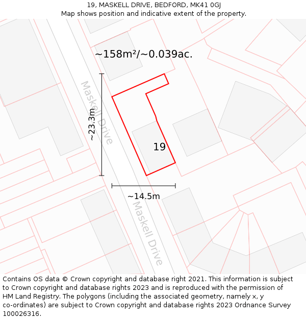 19, MASKELL DRIVE, BEDFORD, MK41 0GJ: Plot and title map