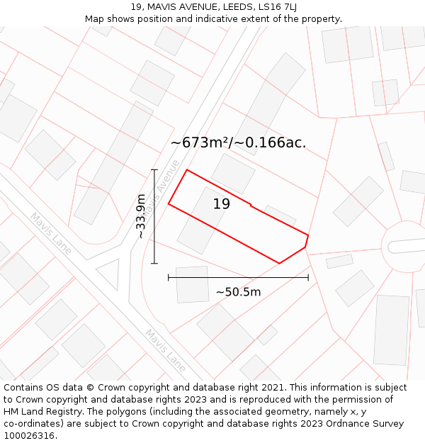 19, MAVIS AVENUE, LEEDS, LS16 7LJ: Plot and title map