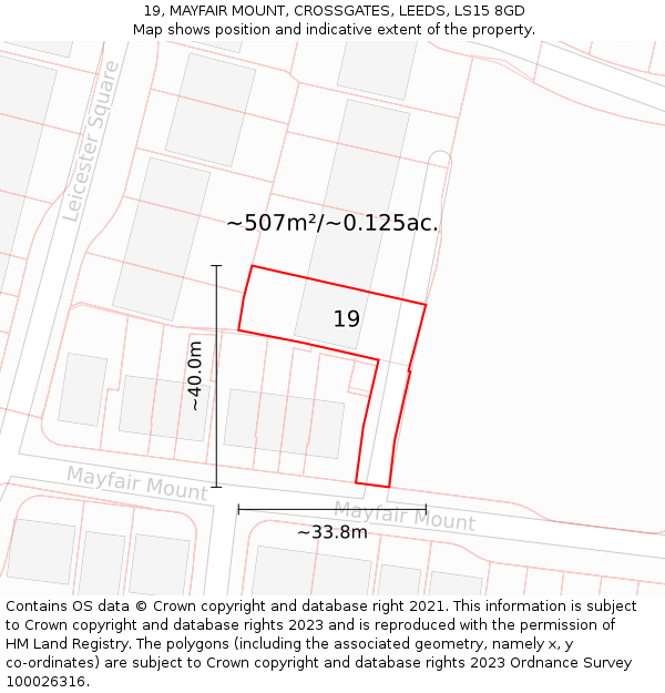 19, MAYFAIR MOUNT, CROSSGATES, LEEDS, LS15 8GD: Plot and title map