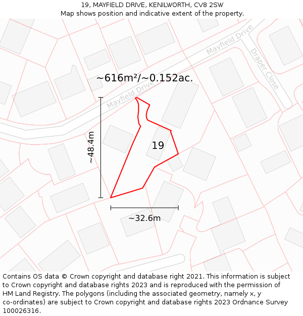 19, MAYFIELD DRIVE, KENILWORTH, CV8 2SW: Plot and title map