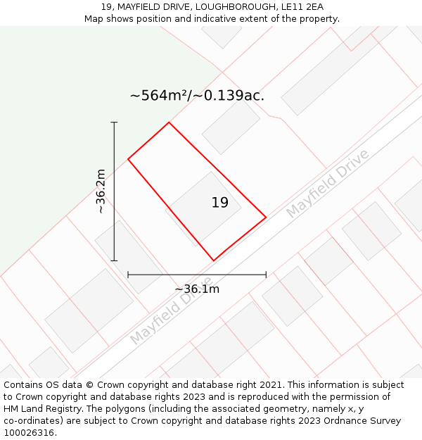 19, MAYFIELD DRIVE, LOUGHBOROUGH, LE11 2EA: Plot and title map