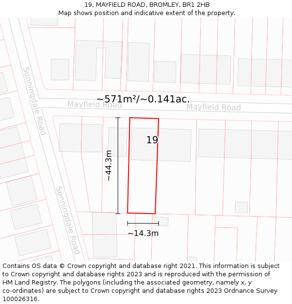 19, MAYFIELD ROAD, BROMLEY, BR1 2HB: Plot and title map