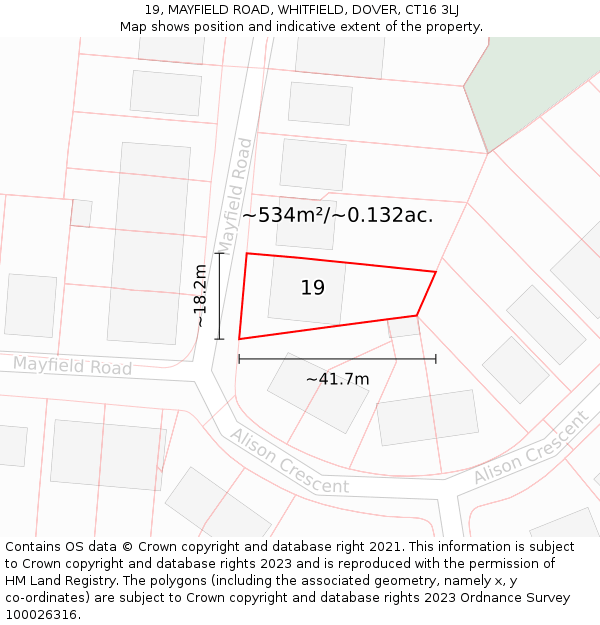 19, MAYFIELD ROAD, WHITFIELD, DOVER, CT16 3LJ: Plot and title map