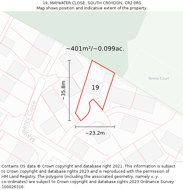 19, MAYWATER CLOSE, SOUTH CROYDON, CR2 0RS: Plot and title map