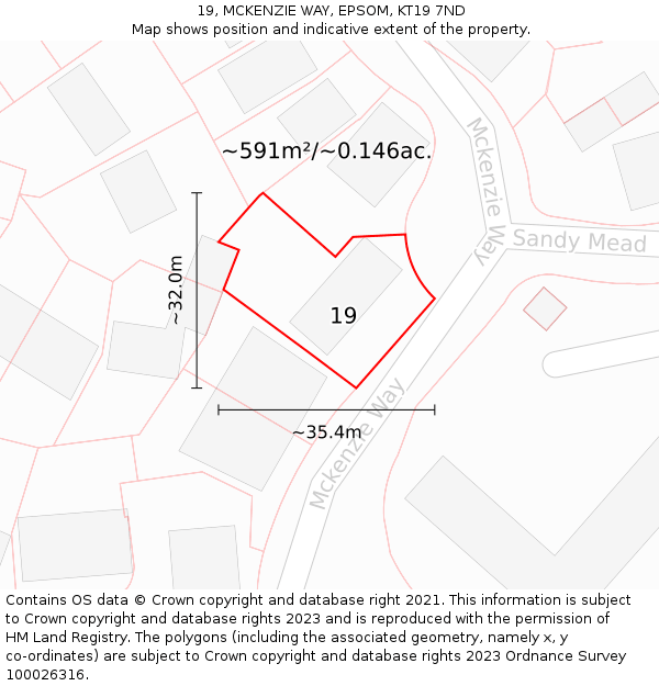19, MCKENZIE WAY, EPSOM, KT19 7ND: Plot and title map