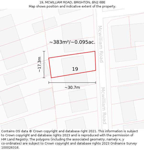 19, MCWILLIAM ROAD, BRIGHTON, BN2 6BE: Plot and title map