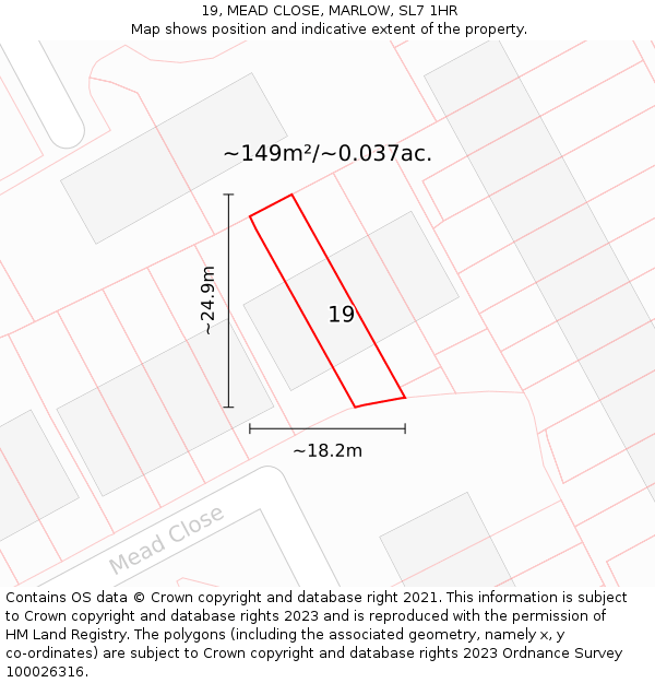 19, MEAD CLOSE, MARLOW, SL7 1HR: Plot and title map