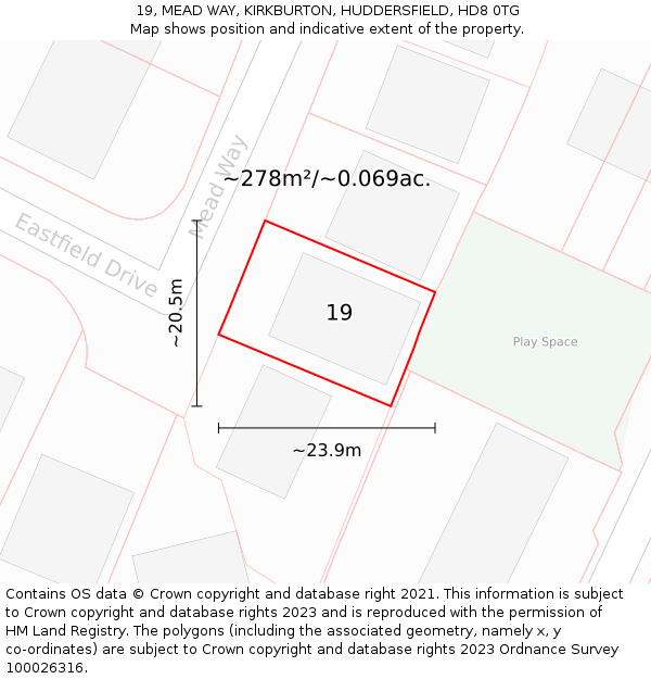 19, MEAD WAY, KIRKBURTON, HUDDERSFIELD, HD8 0TG: Plot and title map