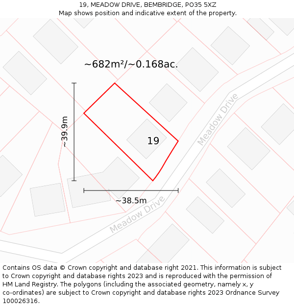 19, MEADOW DRIVE, BEMBRIDGE, PO35 5XZ: Plot and title map