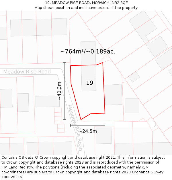 19, MEADOW RISE ROAD, NORWICH, NR2 3QE: Plot and title map