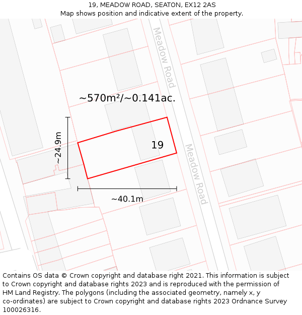 19, MEADOW ROAD, SEATON, EX12 2AS: Plot and title map