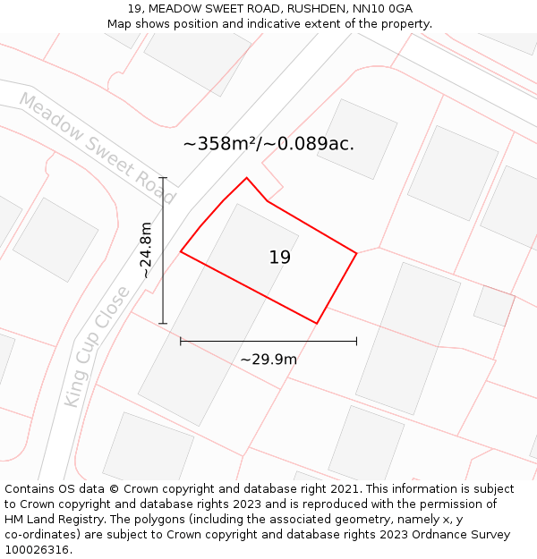 19, MEADOW SWEET ROAD, RUSHDEN, NN10 0GA: Plot and title map