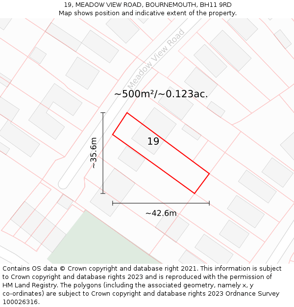 19, MEADOW VIEW ROAD, BOURNEMOUTH, BH11 9RD: Plot and title map