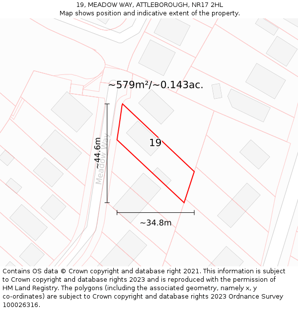 19, MEADOW WAY, ATTLEBOROUGH, NR17 2HL: Plot and title map