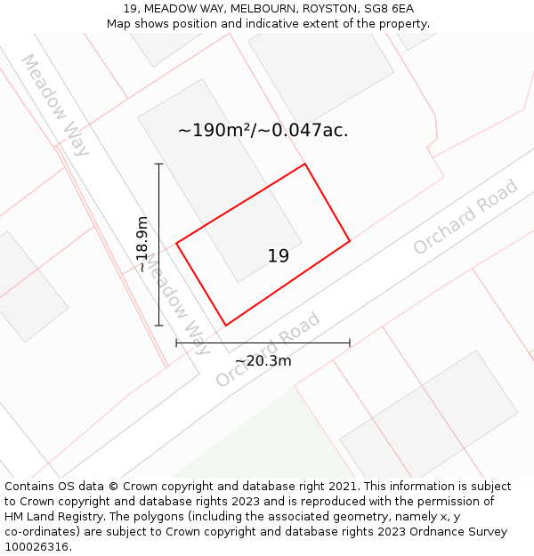 19, MEADOW WAY, MELBOURN, ROYSTON, SG8 6EA: Plot and title map