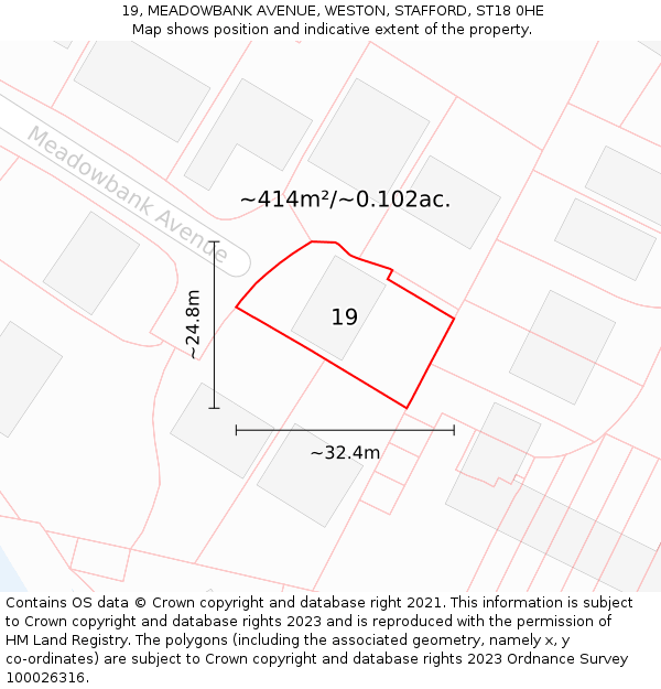 19, MEADOWBANK AVENUE, WESTON, STAFFORD, ST18 0HE: Plot and title map