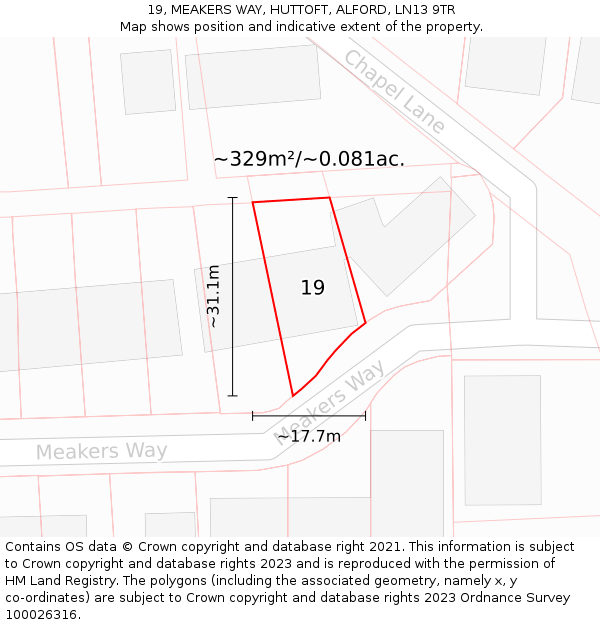 19, MEAKERS WAY, HUTTOFT, ALFORD, LN13 9TR: Plot and title map