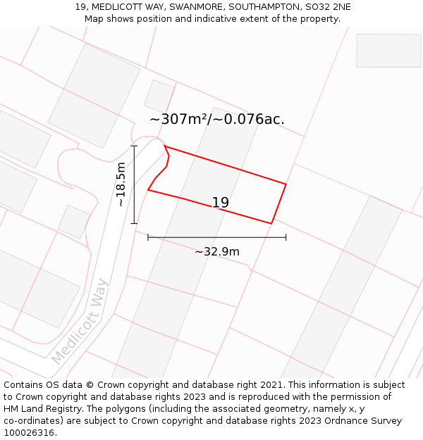 19, MEDLICOTT WAY, SWANMORE, SOUTHAMPTON, SO32 2NE: Plot and title map