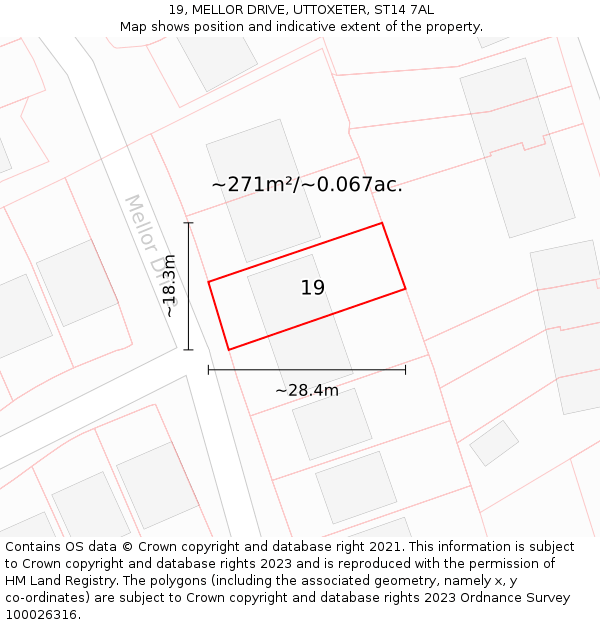 19, MELLOR DRIVE, UTTOXETER, ST14 7AL: Plot and title map