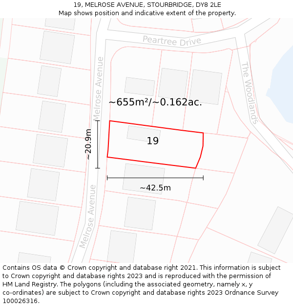 19, MELROSE AVENUE, STOURBRIDGE, DY8 2LE: Plot and title map