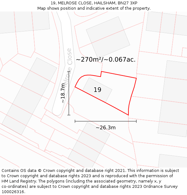 19, MELROSE CLOSE, HAILSHAM, BN27 3XP: Plot and title map
