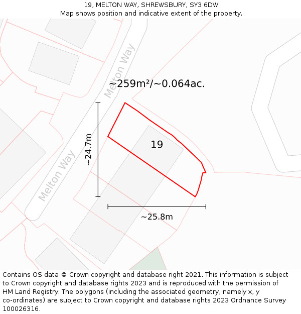 19, MELTON WAY, SHREWSBURY, SY3 6DW: Plot and title map