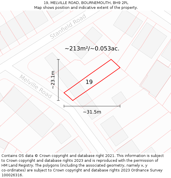 19, MELVILLE ROAD, BOURNEMOUTH, BH9 2PL: Plot and title map