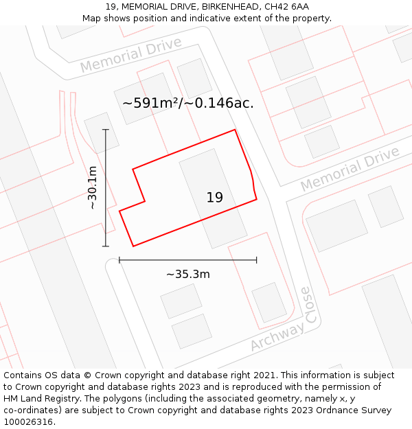 19, MEMORIAL DRIVE, BIRKENHEAD, CH42 6AA: Plot and title map