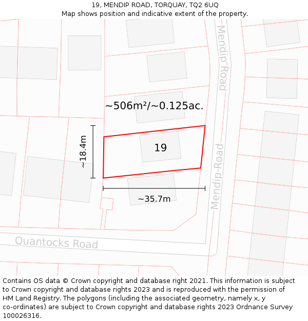 19, MENDIP ROAD, TORQUAY, TQ2 6UQ: Plot and title map