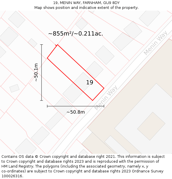 19, MENIN WAY, FARNHAM, GU9 8DY: Plot and title map