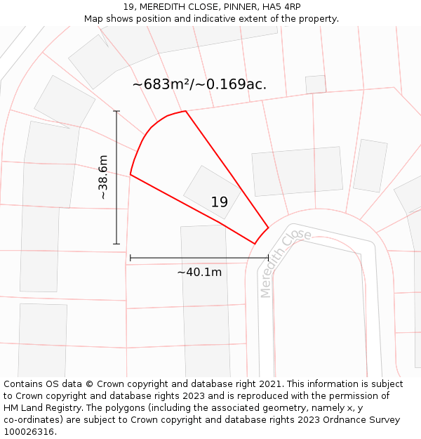 19, MEREDITH CLOSE, PINNER, HA5 4RP: Plot and title map