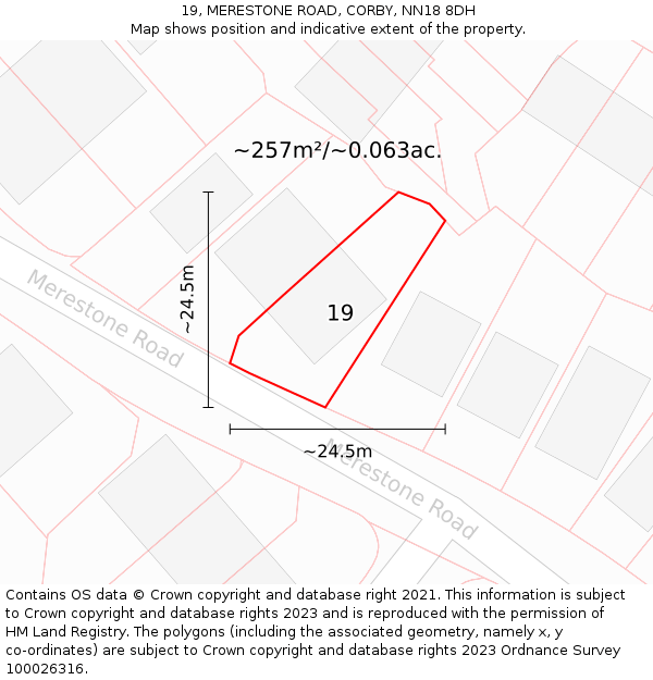 19, MERESTONE ROAD, CORBY, NN18 8DH: Plot and title map