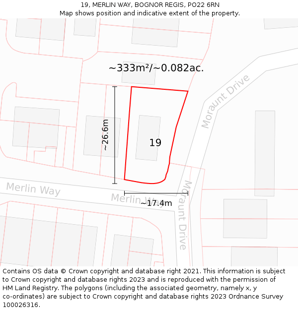 19, MERLIN WAY, BOGNOR REGIS, PO22 6RN: Plot and title map