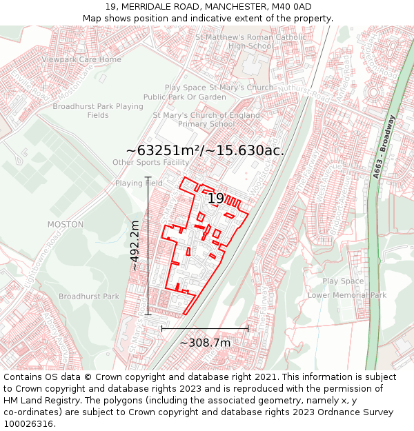 19, MERRIDALE ROAD, MANCHESTER, M40 0AD: Plot and title map