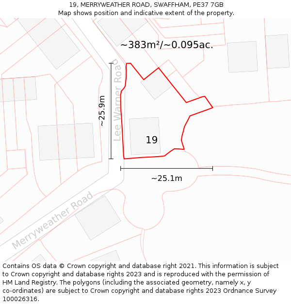 19, MERRYWEATHER ROAD, SWAFFHAM, PE37 7GB: Plot and title map
