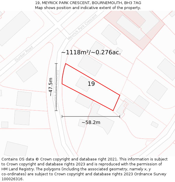 19, MEYRICK PARK CRESCENT, BOURNEMOUTH, BH3 7AG: Plot and title map