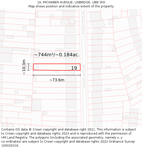 19, MICAWBER AVENUE, UXBRIDGE, UB8 3NY: Plot and title map