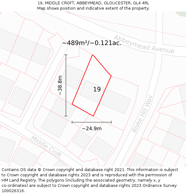 19, MIDDLE CROFT, ABBEYMEAD, GLOUCESTER, GL4 4RL: Plot and title map