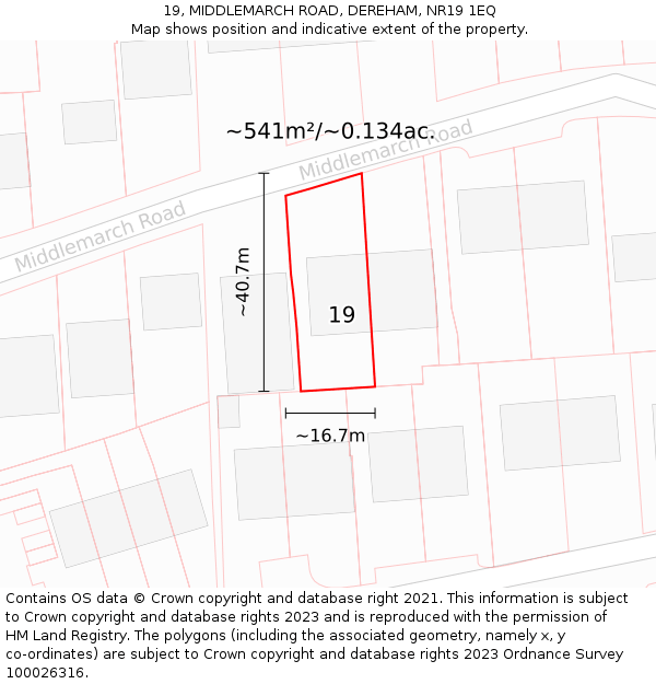 19, MIDDLEMARCH ROAD, DEREHAM, NR19 1EQ: Plot and title map