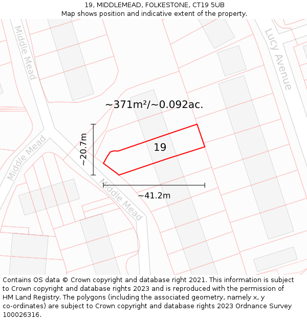 19, MIDDLEMEAD, FOLKESTONE, CT19 5UB: Plot and title map