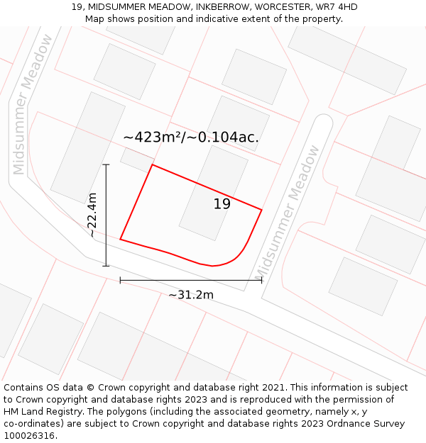 19, MIDSUMMER MEADOW, INKBERROW, WORCESTER, WR7 4HD: Plot and title map