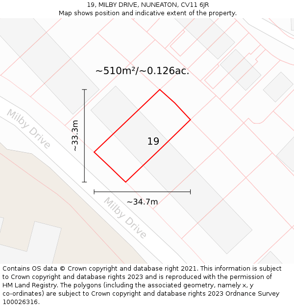 19, MILBY DRIVE, NUNEATON, CV11 6JR: Plot and title map