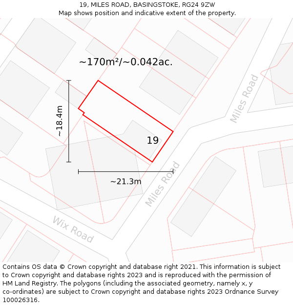 19, MILES ROAD, BASINGSTOKE, RG24 9ZW: Plot and title map