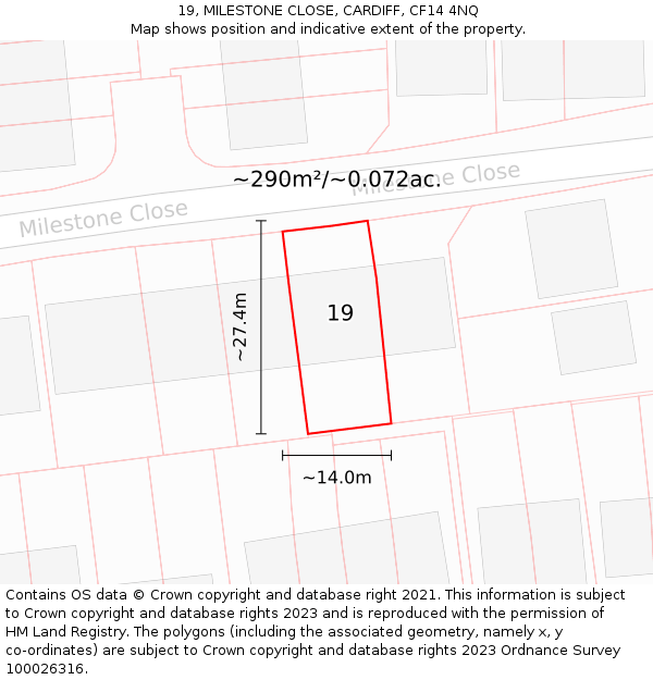 19, MILESTONE CLOSE, CARDIFF, CF14 4NQ: Plot and title map