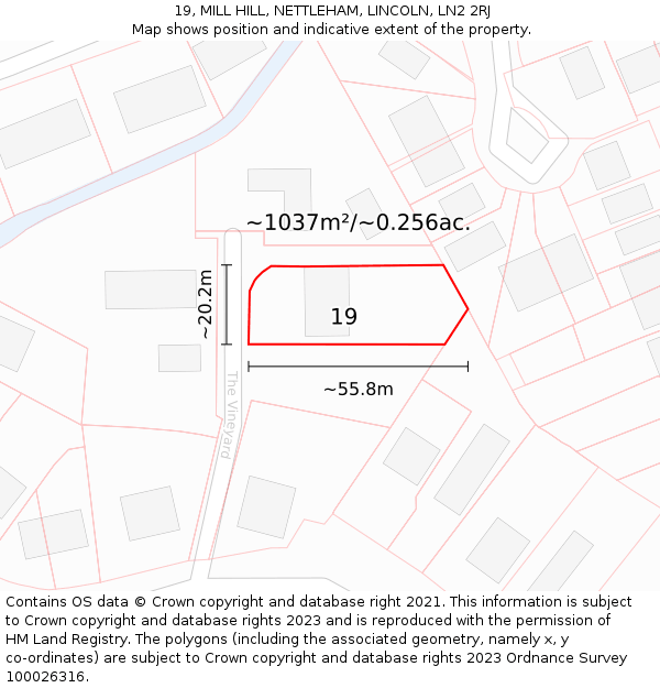19, MILL HILL, NETTLEHAM, LINCOLN, LN2 2RJ: Plot and title map