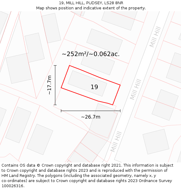 19, MILL HILL, PUDSEY, LS28 8NR: Plot and title map