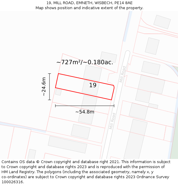 19, MILL ROAD, EMNETH, WISBECH, PE14 8AE: Plot and title map