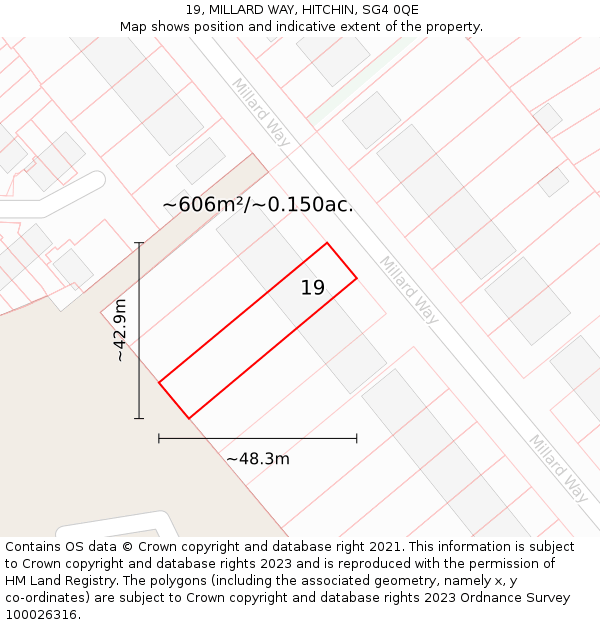 19, MILLARD WAY, HITCHIN, SG4 0QE: Plot and title map